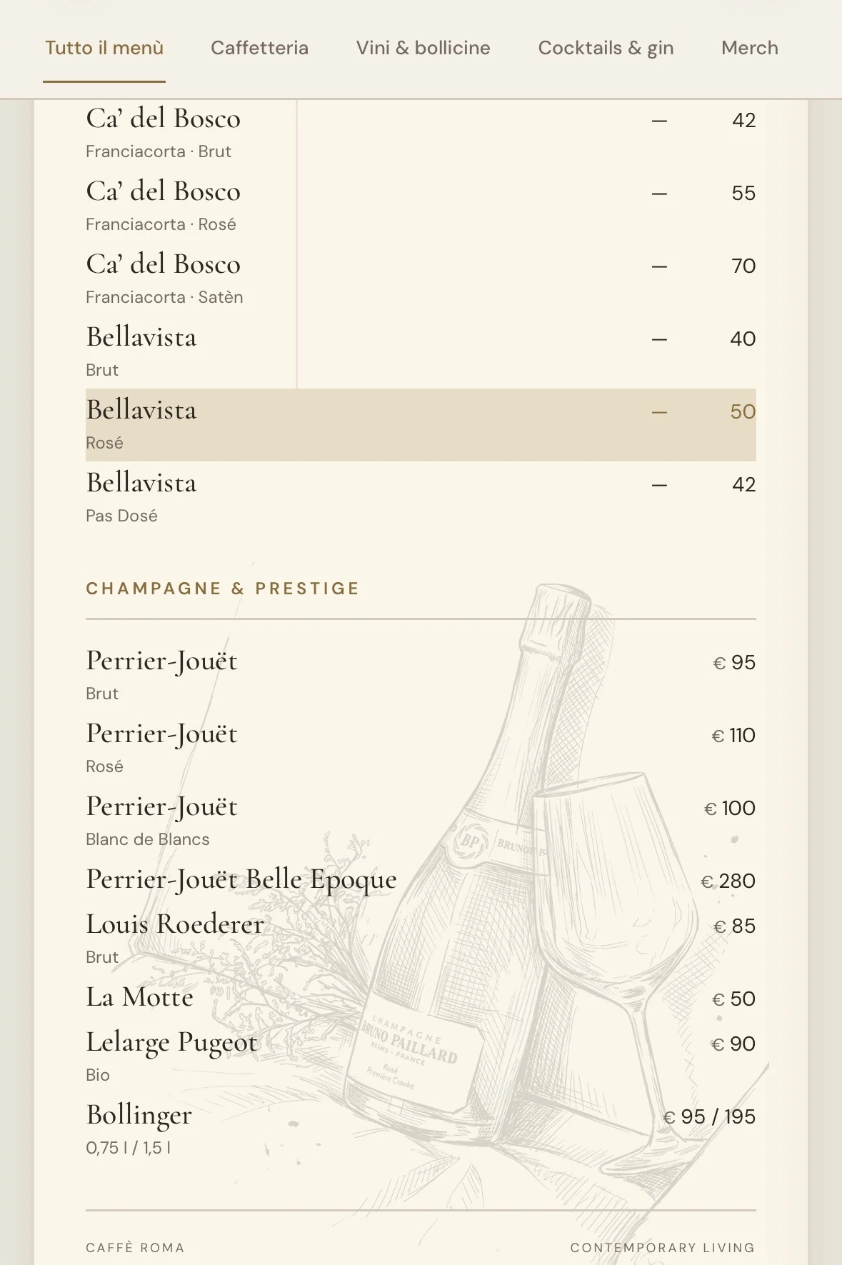 Caffè Roma menu wine